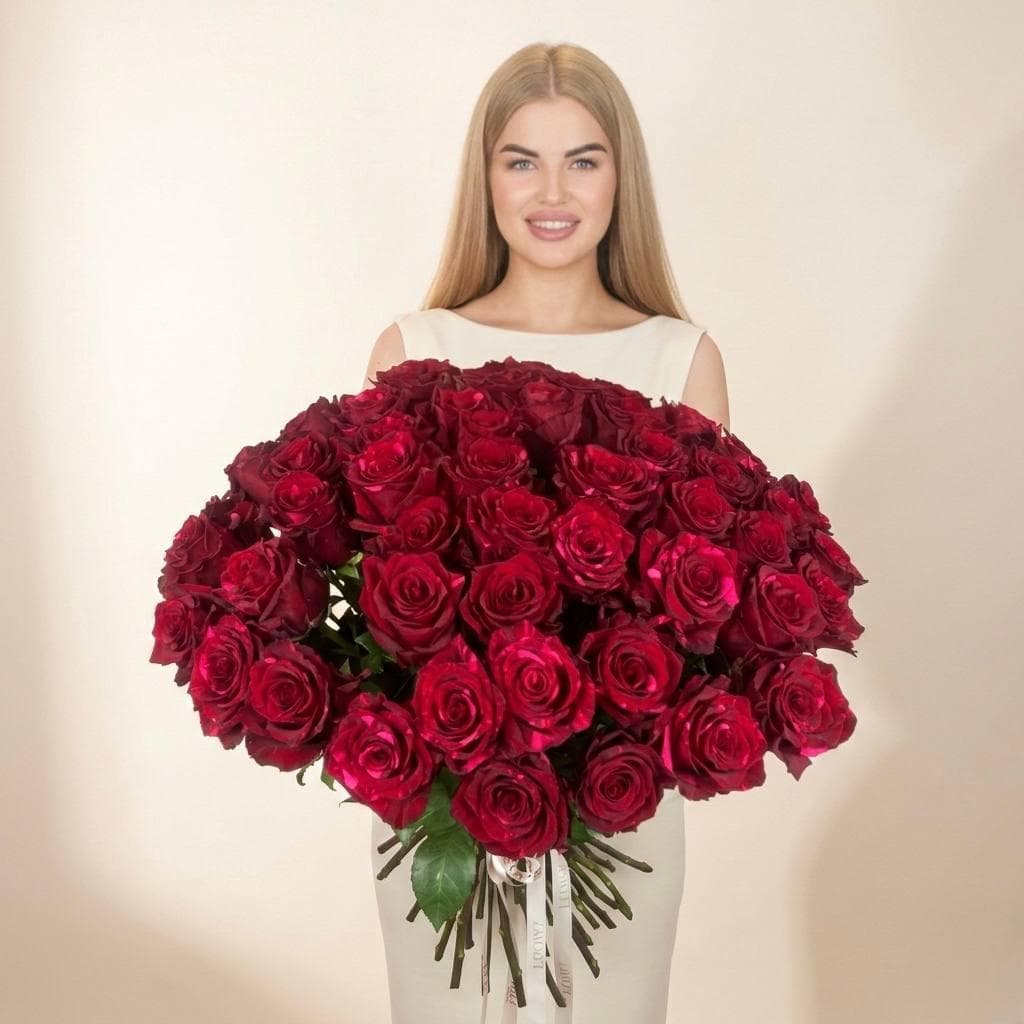 Шикарный букет роз / Красная роза 51шт / Премиум-розы Red Panther (Ред Пантер)