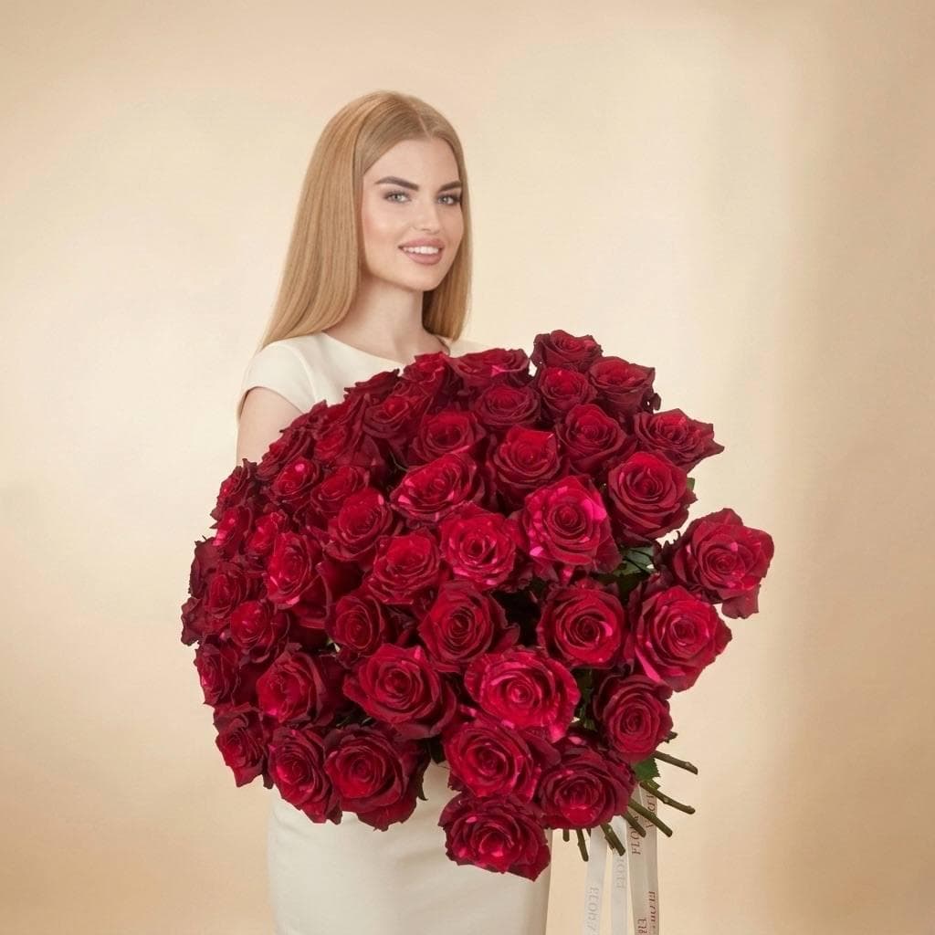 Шикарный букет роз / Красная роза 51шт / Премиум-розы Red Panther (Ред Пантер)
