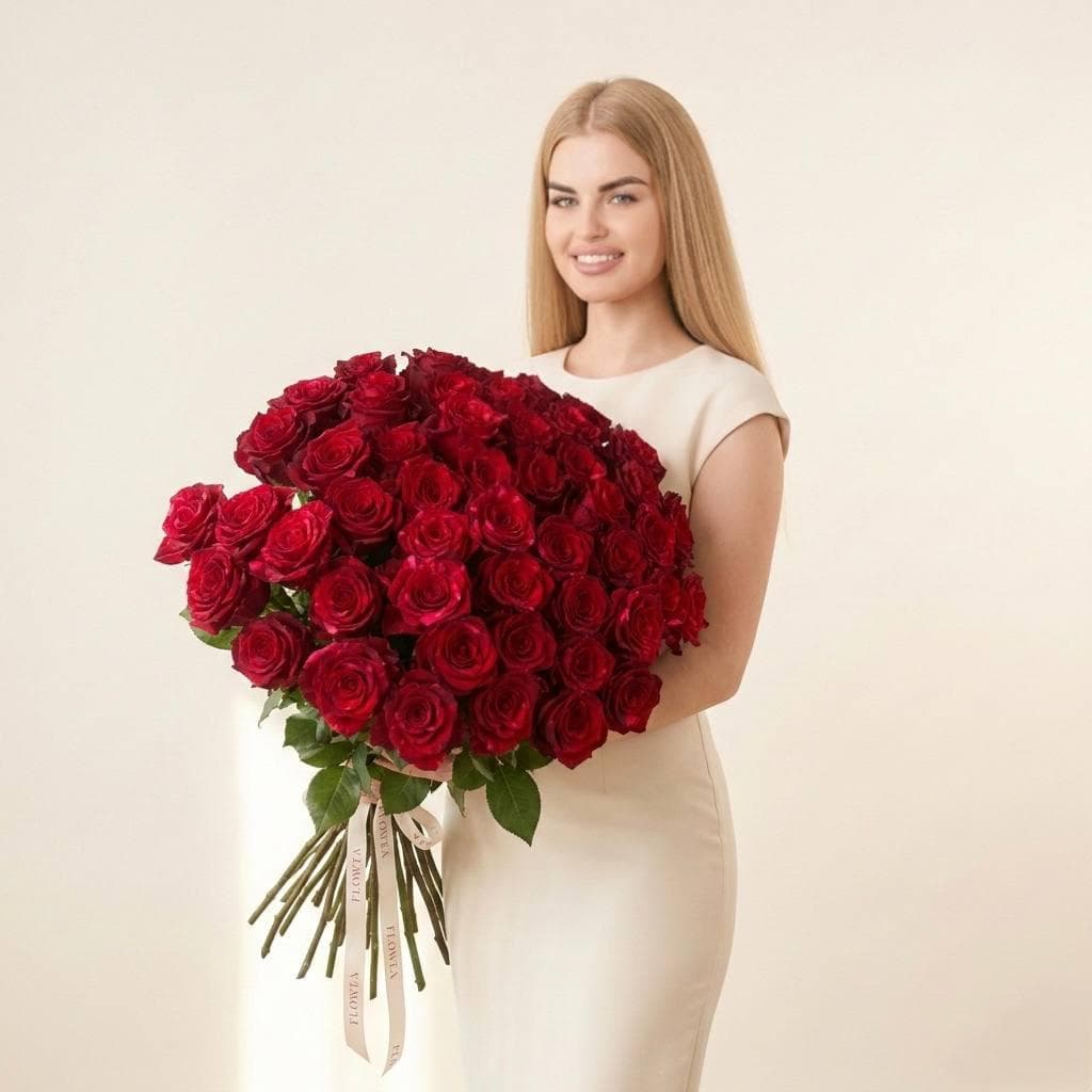 Шикарный букет роз / Красная роза 51шт / Премиум-розы Red Panther (Ред Пантер)