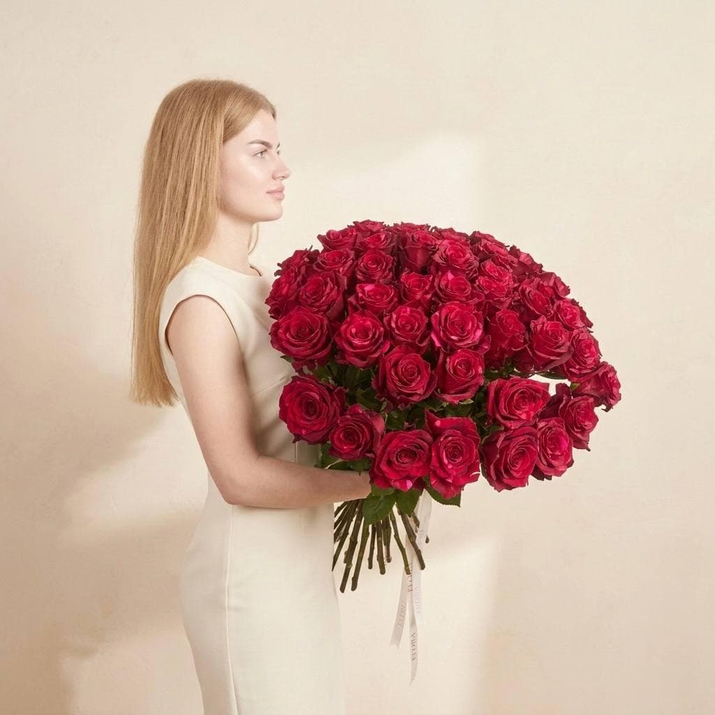 Шикарный букет роз / Красная роза 51шт / Премиум-розы Red Panther (Ред Пантер)