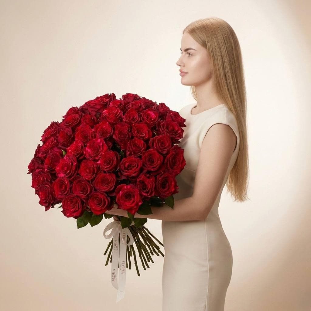 Шикарный букет роз / Красная роза 51шт / Премиум-розы Red Panther (Ред Пантер)