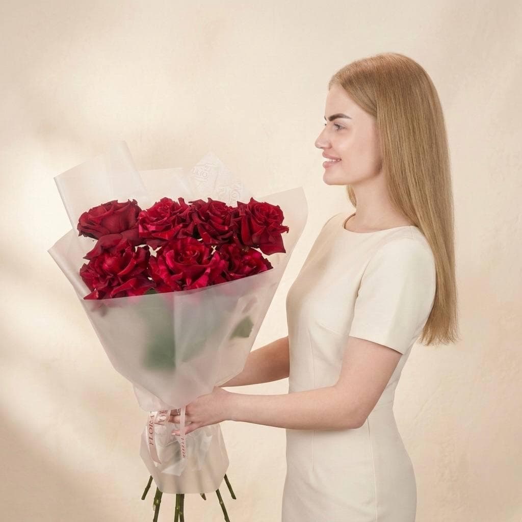 Букет роз: Французские розы 7шт / Красная роза шикарная️ Сорт: Red Panther (Ред Пантер)