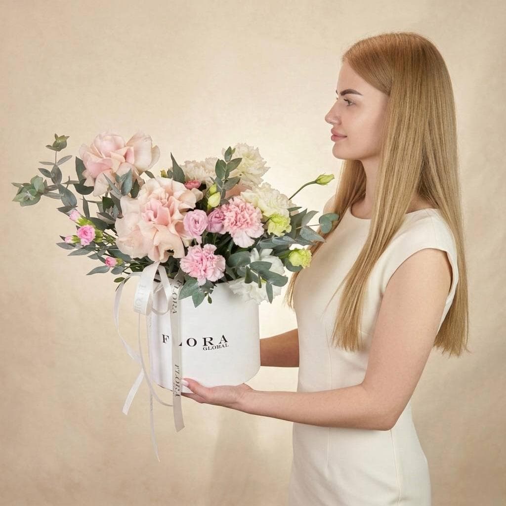 Красивый букет в коробке с французскими розами