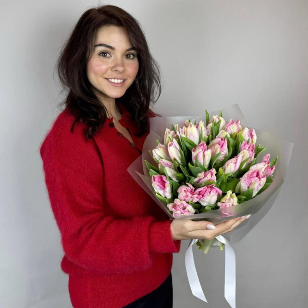 Пионовидные тюльпаны 25шт / Красивый букет / Тюльпан премиум Пэррот