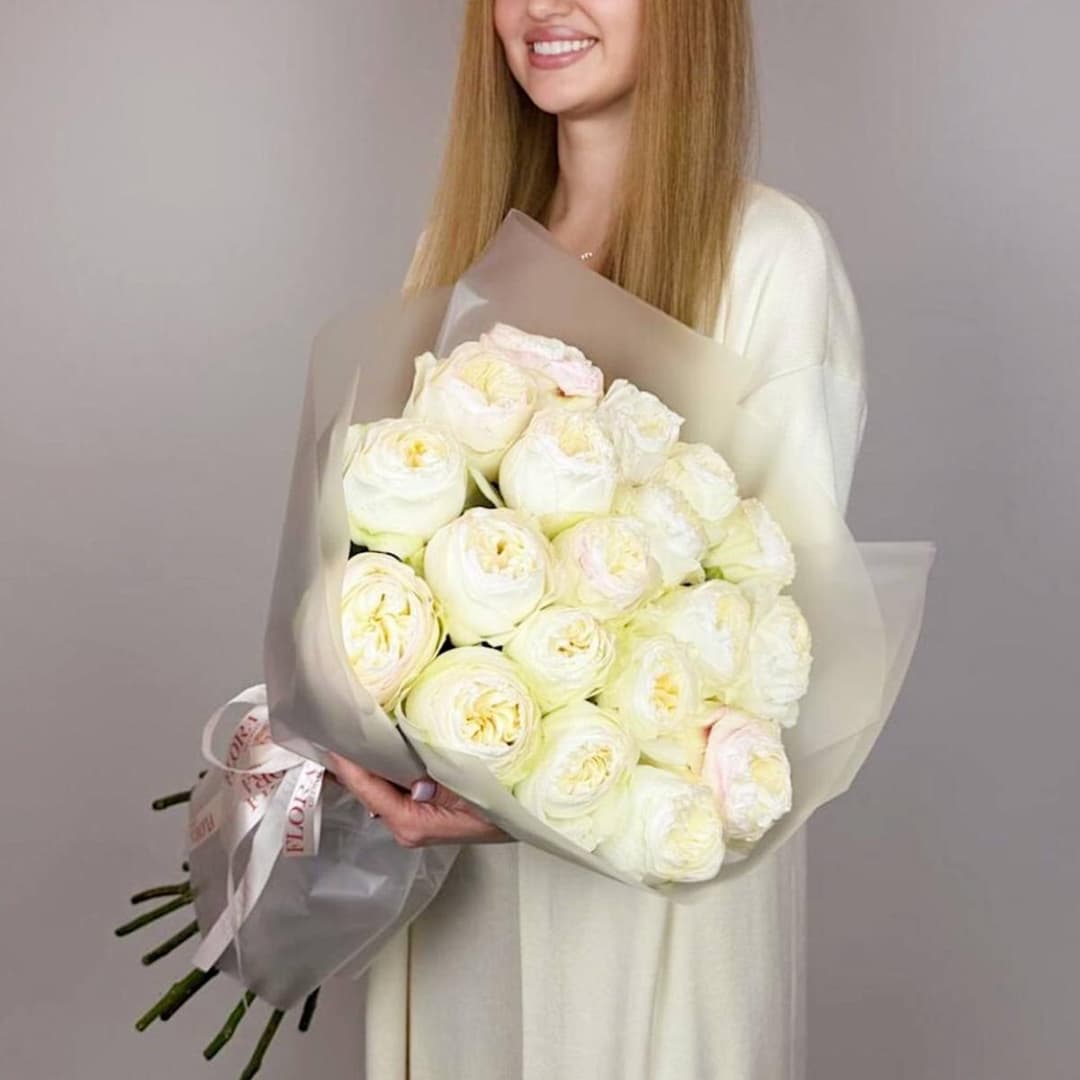 Пионовидные розы 19 шт / Крупный бутон / Премиум Букет роз / Красивый букет из роз
