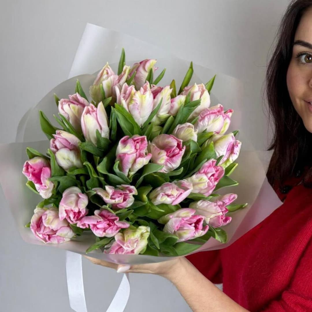 Пионовидные тюльпаны 25шт / Красивый букет / Тюльпан премиум Пэррот