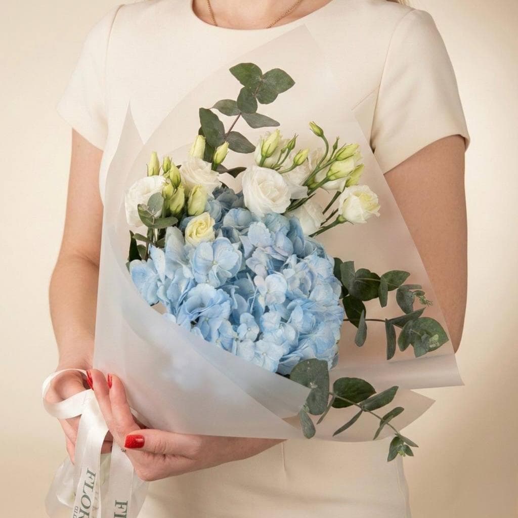 Красивый букет / Гортензия, эустома, эвкалипт